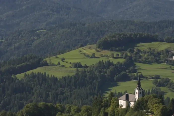 Framed Print : Church standing in valley of vast hill landscape, Sofja Loka, Slovenia, Europe Framed Print : Church standing in valley of vast hill landscape, Sofja Loka, Slovenia, Europe