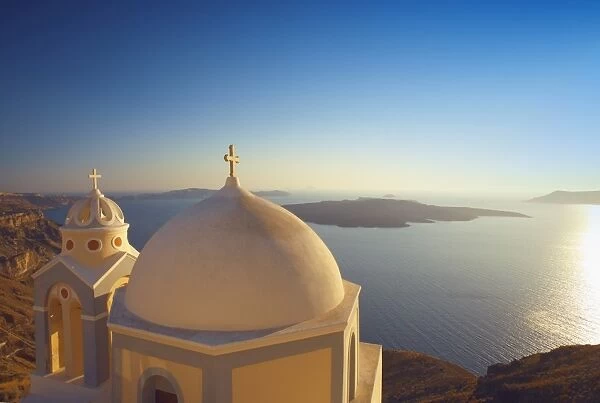 Church at sunset, Santorini, Cyclades, Greek Islands, Greece, Europe