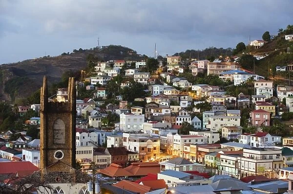Church and town houses, St. Georges, Grenada, Windward Islands, West Indies, Caribbean, Central