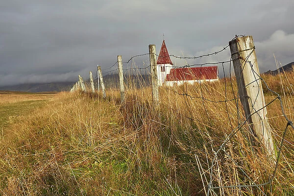 The church in the village of Hellnar, in Snaefellsjokull National Park, Snaefellsnes peninsula, western Iceland, Polar Regions