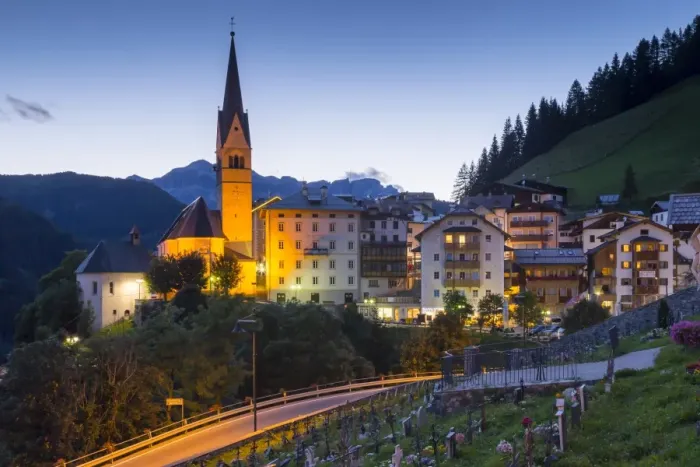 Framed Print : Church and village of Pieve Di Livinallongo at dusk, Province of Belluno, Dolomites Framed Print : Church and village of Pieve Di Livinallongo at dusk, Province of Belluno, Dolomites