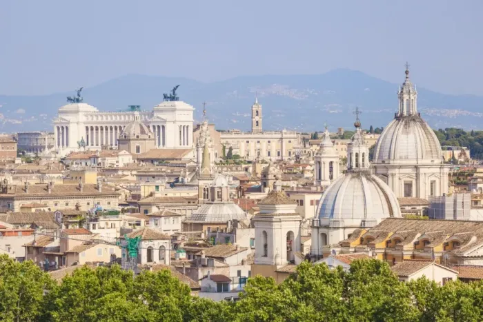 Framed Print : Churches and domes of the Rome skyline showing Victor Emmanuel II monument in the distance Framed Print : Churches and domes of the Rome skyline showing Victor Emmanuel II monument in the distance