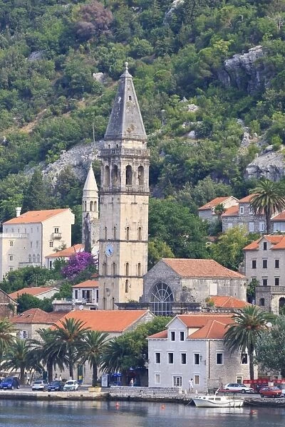 Churches of Our Lady of the Rosary and St. Nicholas, early morning, Perast, Bay of Kotor, UNESCO World Heritage Site, Montenegro, Europe