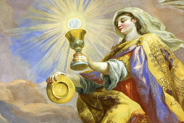 Ciborium, woman with light in her hands, fresco by Johann Michael Rottmayrr