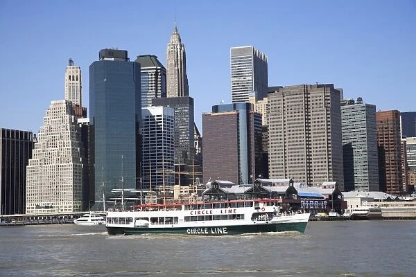 Circle Line Tour Boat, lower Manhattan skyline, financial district, New York City