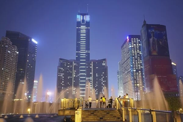 CITIC Plaza at dusk, Tianhe, Guangzhou, Guangdong, China, Asia