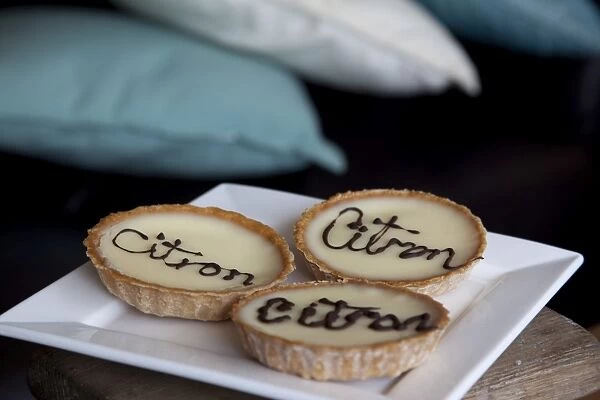 Citron tarts in a French cafe, France, Europe