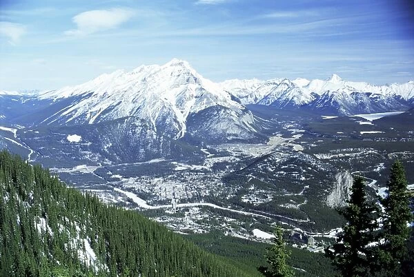 City of Banff from Sulphur Mountain, Alberta, Rockies, Canada, North America