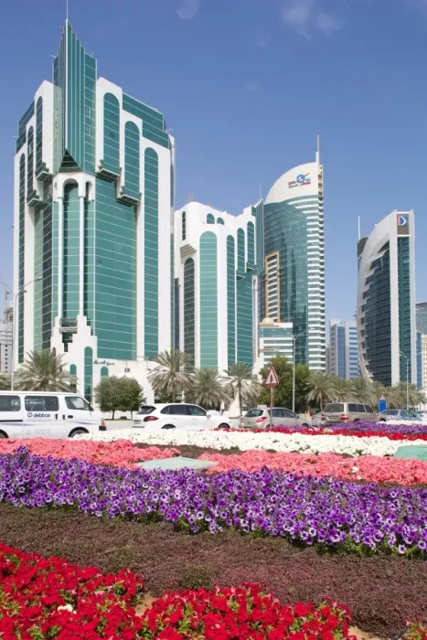 Framed Print : City Centre buildings and Corniche traffic, Doha, Qatar, Middle East Framed Print : City Centre buildings and Corniche traffic, Doha, Qatar, Middle East