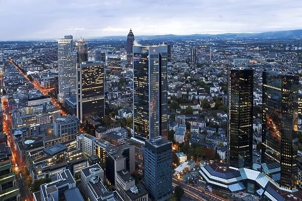 City centre from above at dusk, Frankfurt, Hesse, Germany, Europe