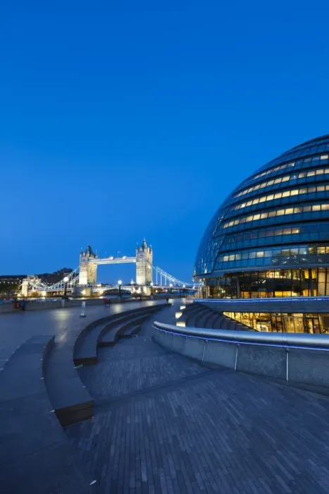 Framed Print : City Hall building, the home of the Greater London Authority, with Tower Bridge over the River Thames in the background, Borough of Southwark, London, England, United Framed Print : City Hall building, the home of the Greater London Authority, with Tower Bridge over the River Thames in the background, Borough of Southwark, London, England, United