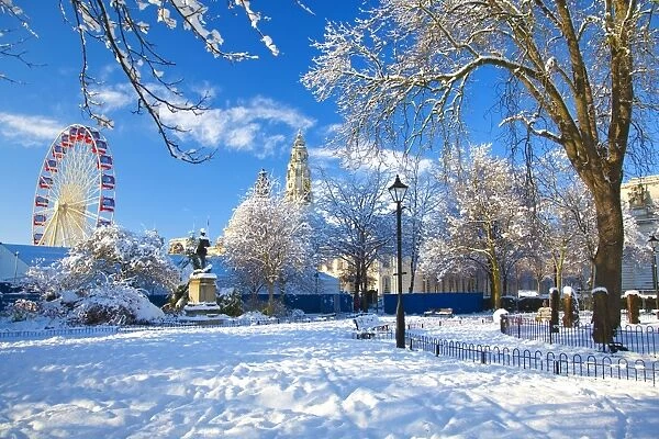City Hall, Cathays Park, Civic Centre in snow, Cardiff, Wales, United Kingdom, Europe