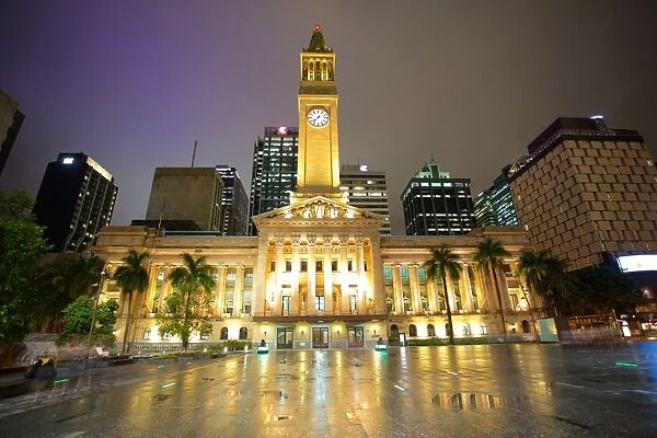 City Hall Illuminated, Brisbane, Queensland, Australia, Oceania