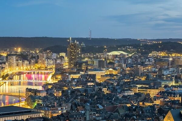 City of Liege at dusk, Liege Province, Waloon Region (Wallonia), Belgium, Europe