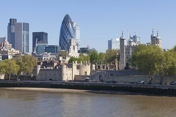 City of London financial district buildings and the Tower of London, London, England, United Kingdom, Europe