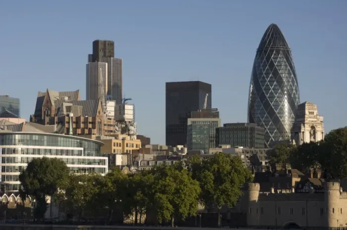 Framed Print : City of London skyline, 30 St. Mary Axe building on the right, London, England Framed Print : City of London skyline, 30 St. Mary Axe building on the right, London, England