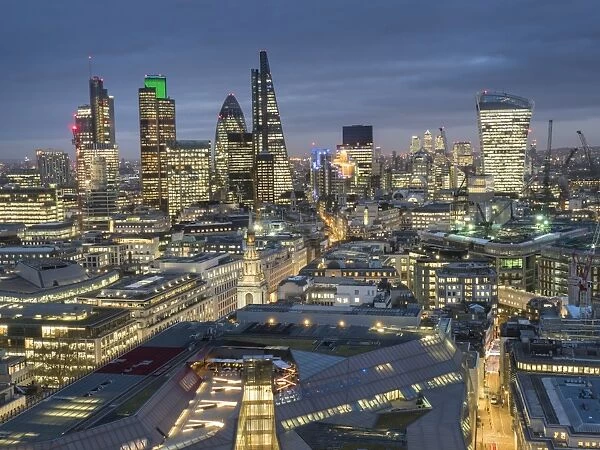 City of London skyline at dusk, London, England, United Kingdom, Europe