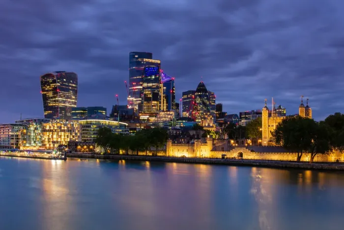 Framed Print : City of London skyscrapers including Walkie Talkie building and Tower of London at dusk Framed Print : City of London skyscrapers including Walkie Talkie building and Tower of London at dusk