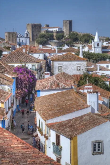 Framed Print : City overview with Medieval Castle in the background, Obidos, Portugal, Europe Framed Print : City overview with Medieval Castle in the background, Obidos, Portugal, Europe