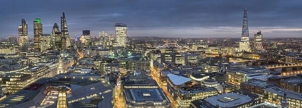 City panorama at dusk, London, England, United Kingdom, Europe