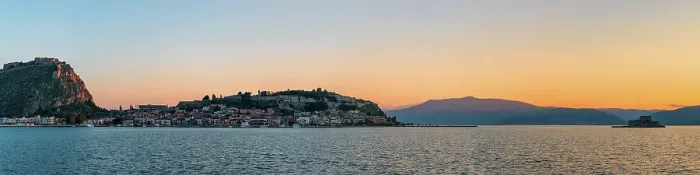Framed Print : City panorama at sunset, Nafplion, Peloponnese, Greece Framed Print : City panorama at sunset, Nafplion, Peloponnese, Greece