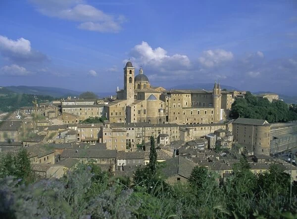 City seen from north with Cathedral (left) and Palazzo Ducale (right)