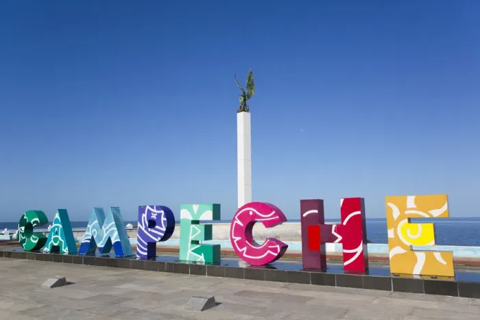 Framed Print : City Sign, Angel Maya Statue in the background, San Francisco del Campeche, State of Campeche, Mexico, North America Framed Print : City Sign, Angel Maya Statue in the background, San Francisco del Campeche, State of Campeche, Mexico, North America