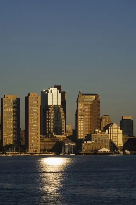 Framed Print : City skyline across Boston Harbor at dawn Framed Print : City skyline across Boston Harbor at dawn