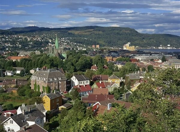 City skyline with cathedral and Mollenberg, Trondheim, Norway, Scandinavia, Europe