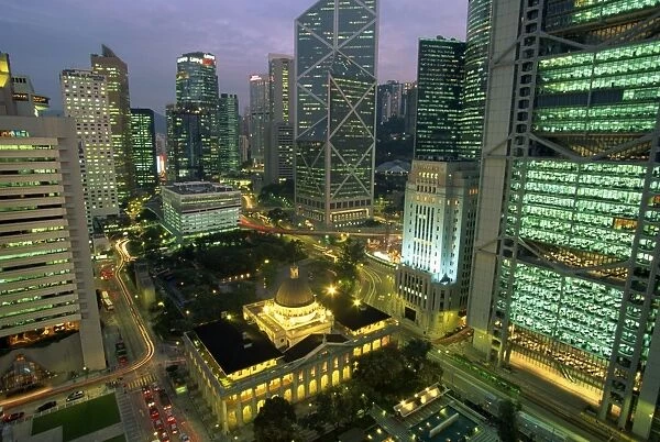 City skyline of Central Hong Kong at night, China, Asia
