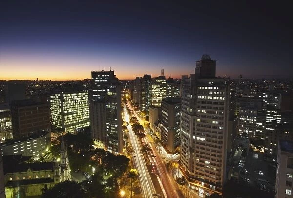 City skyline at dusk, Belo Horizonte, Minas Gerais, Brazil, South America