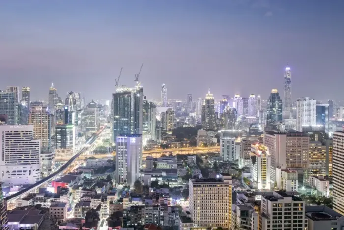 Framed Print : City skyline looking along the BTS Skytrain, Sukhumvit Road and Phloen Chit, with Framed Print : City skyline looking along the BTS Skytrain, Sukhumvit Road and Phloen Chit, with
