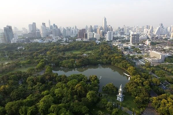 City skyline with Lumphini Park, the Green Lung of Bangkok, in the foreground, from the roof of Hotel Sofitel So, Sathorn Road, Bangkok, Thailand, Southeast Asia, Asia