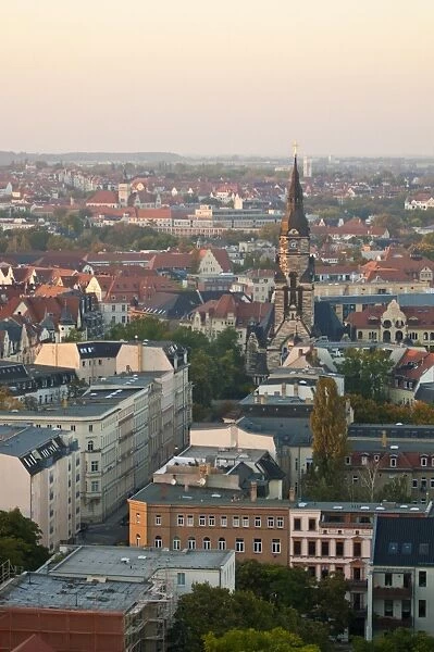 City skyline and Michaeliskirche, Leipzig, Saxony, Germany, Europe