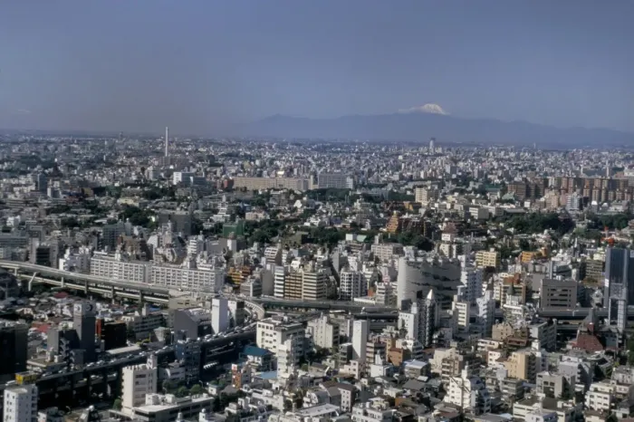 Framed Print : City skyline with Mount Fuji beyond Framed Print : City skyline with Mount Fuji beyond