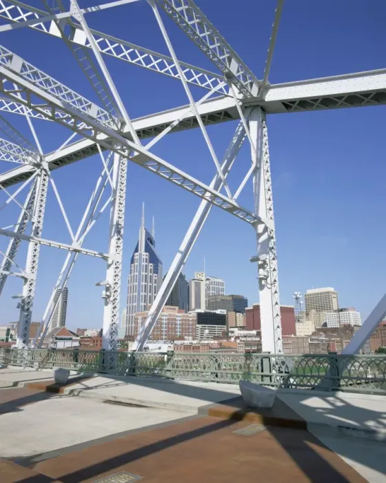 Framed Print : City skyline and new pedestrian bridge Framed Print : City skyline and new pedestrian bridge