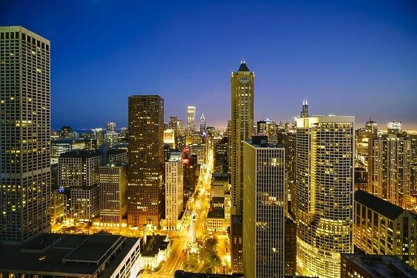 City skyline by night, Chicago, Illinois, United States of America, North America