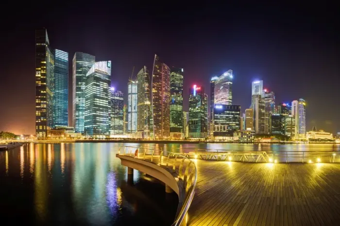 Framed Print : City skyline at night, Marina Bay, Singapore, Southeast Asia, Asia Framed Print : City skyline at night, Marina Bay, Singapore, Southeast Asia, Asia