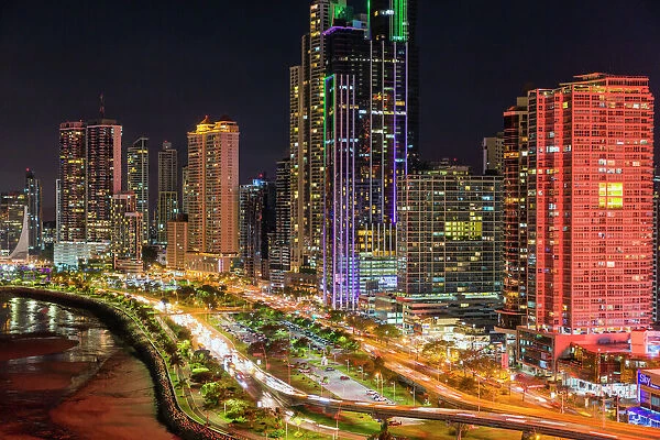 City skyline at night, Panama City, Panama, Central America