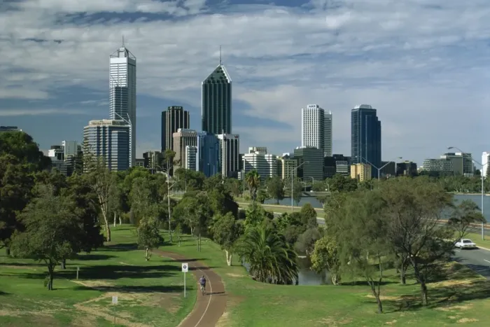 Framed Print : City skyline viewed over park, Perth, Western Australia, Australia, Pacific Framed Print : City skyline viewed over park, Perth, Western Australia, Australia, Pacific