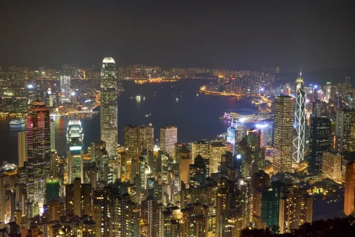 Framed Print : City skyline viewed from Victoria Peak by night, Hong Kong, China, Asia Framed Print : City skyline viewed from Victoria Peak by night, Hong Kong, China, Asia