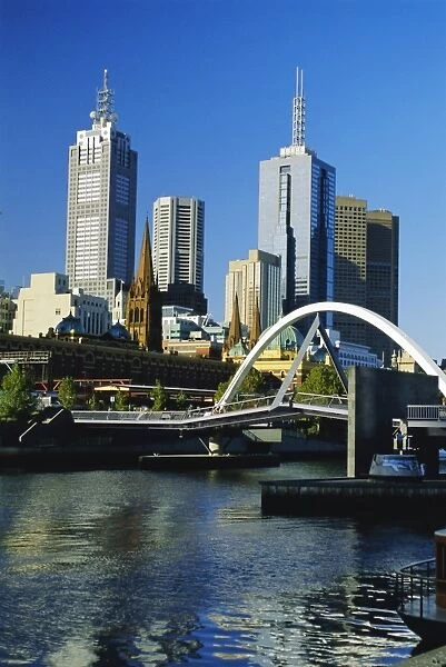 The city skyline and Yarra River from Southgate, Melbourne, Victoria, Australia