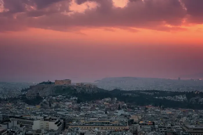 Framed Print : City at sunset with Parthenon and Acropolis seen from Lycabettus hill viewpoint, Athens, Greece Framed Print : City at sunset with Parthenon and Acropolis seen from Lycabettus hill viewpoint, Athens, Greece