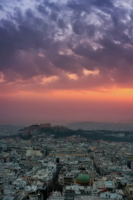 Framed Print : City at sunset with Parthenon and Acropolis seen from Lycabettus hill viewpoint, Athens, Greece Framed Print : City at sunset with Parthenon and Acropolis seen from Lycabettus hill viewpoint, Athens, Greece