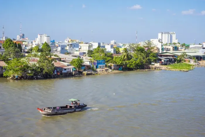 Framed Print : The city of Can Tho on the Can Tho river, a branch of the Mekong River, Mekong Delta