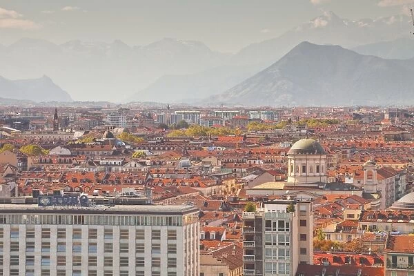 The city of Turin with the Italian Alps looming in the background, Turin, Piedmont, Italy, Europe
