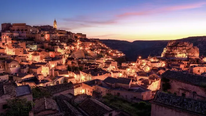 Framed Print : City view of Matera at dawn, Matera, Basilicata, Italy, Europe Framed Print : City view of Matera at dawn, Matera, Basilicata, Italy, Europe