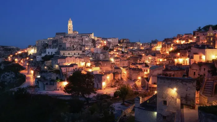 Framed Print : City view of Matera at night, Matera, Basilicata, Italy, Europe Framed Print : City view of Matera at night, Matera, Basilicata, Italy, Europe