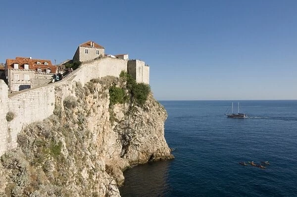 The city wall of Dubrovnik above the Mediterranean Sea, Croatia, Europe