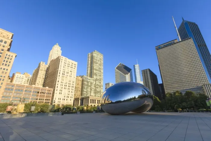 Framed Print : Cityscape of Millennium Park and the Cloud Gate steel sculpture, Chicago, Illinois, United States of America, North America Framed Print : Cityscape of Millennium Park and the Cloud Gate steel sculpture, Chicago, Illinois, United States of America, North America